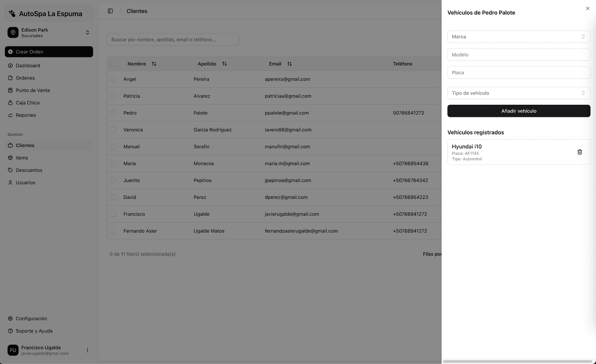 Gestión de vehículos de clientes
